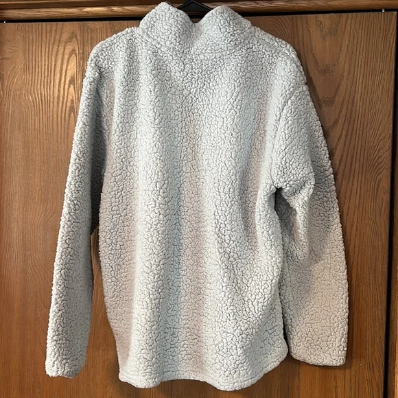 PINK Quarter Zip Sherpa Pullover Sweatshirt Light Gray - Picture 3 of 4